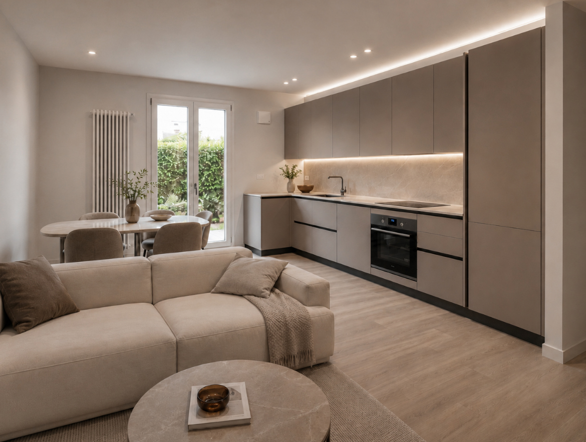 Architettura di interni a Padova, zona giorno dell'Appartamento DB a Reschigliano